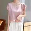 A new summer collection of silk top, short-sleeved T-shirt, simple and loose, round-neck mulberry silk tank top with acetate satin Application Scenario